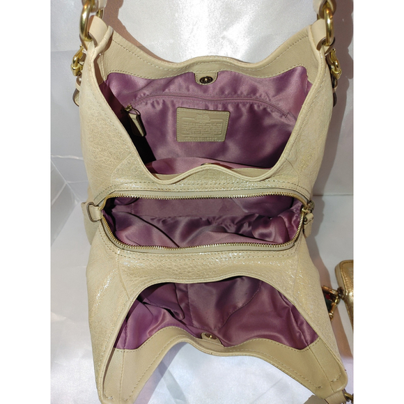 Coach Madison Maggie Hobo Bag/Poppy Wristlet Embossed Leather Metallic Gold W OS - Picture 9 of 10